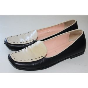 Prada Black/White Loafers with Topstitching, 35.5